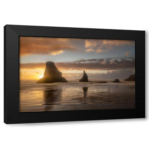 Sunset Sea Stacks Black Modern Wood Framed Art Print by Head, Danny