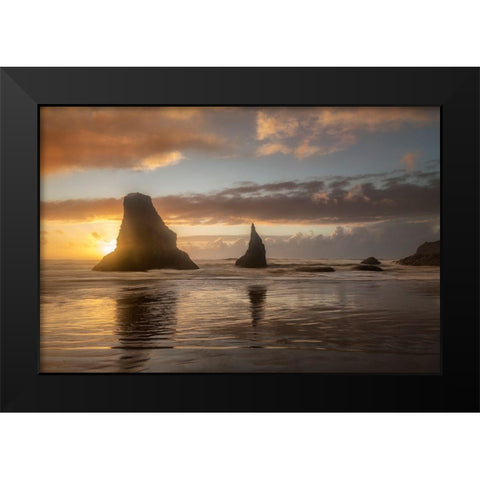 Sunset Sea Stacks Black Modern Wood Framed Art Print by Head, Danny