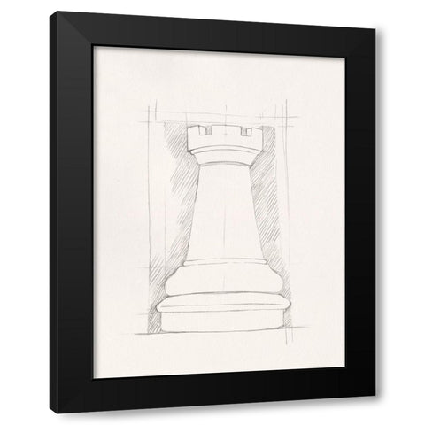 Chess Set Sketch IV Black Modern Wood Framed Art Print with Double Matting by Caroline, Emma