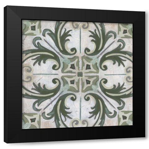 Vintage Verdigris Tile I Black Modern Wood Framed Art Print with Double Matting by Vess, June Erica