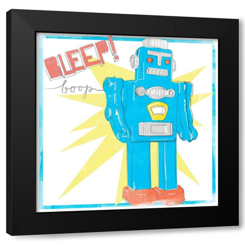 Toy Tin Robots III Black Modern Wood Framed Art Print by Parker, Jennifer Paxton