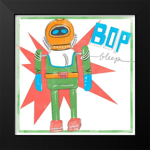 Toy Tin Robots IV Black Modern Wood Framed Art Print by Parker, Jennifer Paxton