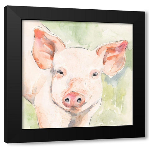 Sunny the Pig I Black Modern Wood Framed Art Print by Barnes, Victoria