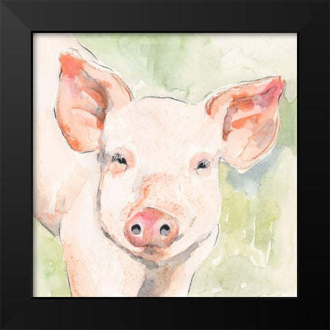 Sunny the Pig I Black Modern Wood Framed Art Print by Barnes, Victoria