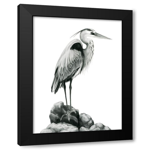 Shoreline Heron in BandW I Black Modern Wood Framed Art Print with Double Matting by Popp, Grace