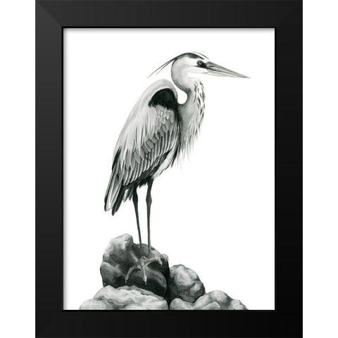 Shoreline Heron in BandW I Black Modern Wood Framed Art Print by Popp, Grace