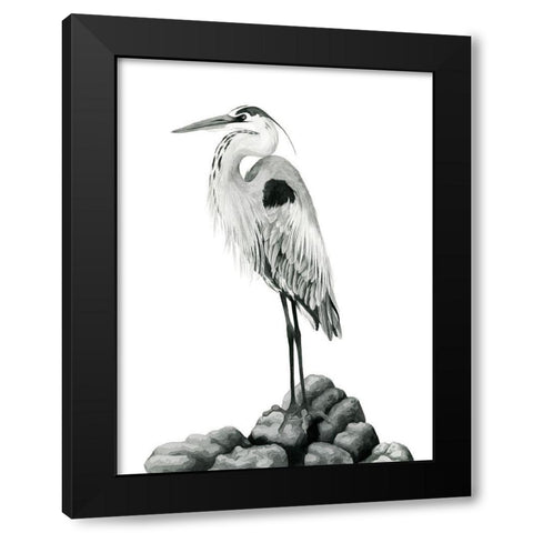 Shoreline Heron in BandW II Black Modern Wood Framed Art Print with Double Matting by Popp, Grace