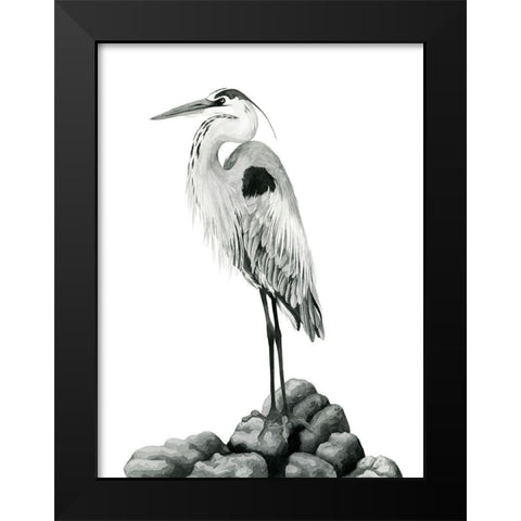 Shoreline Heron in BandW II Black Modern Wood Framed Art Print by Popp, Grace