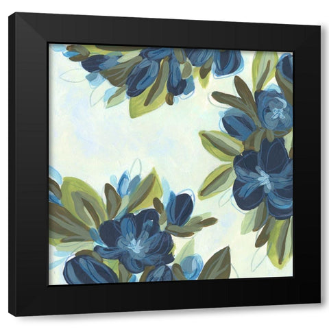 Lush Indigo Blooms II Black Modern Wood Framed Art Print by Vess, June Erica