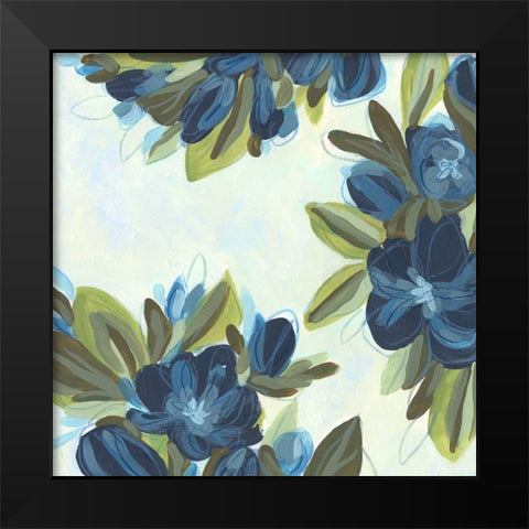 Lush Indigo Blooms II Black Modern Wood Framed Art Print by Vess, June Erica