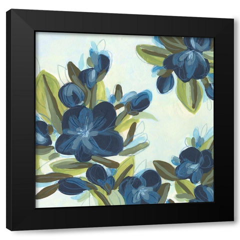 Lush Indigo Blooms III Black Modern Wood Framed Art Print by Vess, June Erica