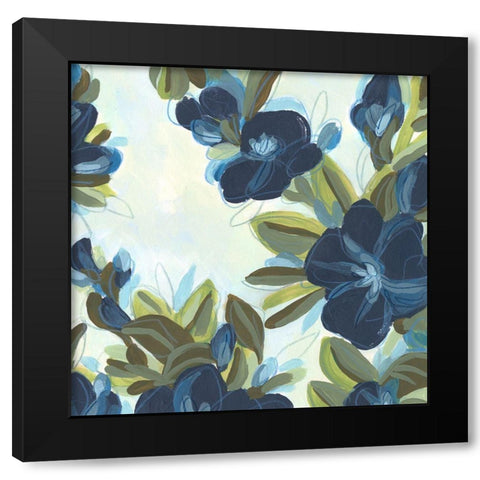 Lush Indigo Blooms IV Black Modern Wood Framed Art Print by Vess, June Erica