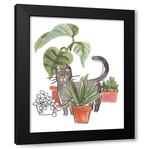 Purrfect Plants I Black Modern Wood Framed Art Print by Vess, June Erica