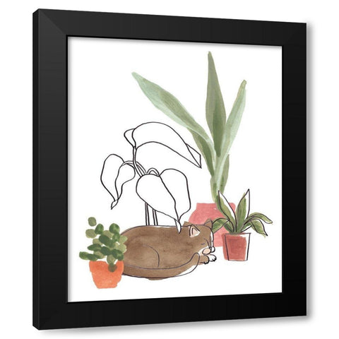 Purrfect Plants III Black Modern Wood Framed Art Print by Vess, June Erica