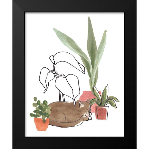 Purrfect Plants III Black Modern Wood Framed Art Print by Vess, June Erica