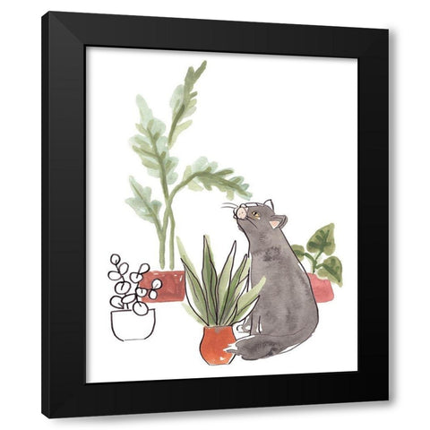 Purrfect Plants IV Black Modern Wood Framed Art Print by Vess, June Erica