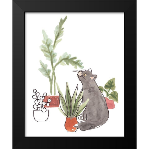 Purrfect Plants IV Black Modern Wood Framed Art Print by Vess, June Erica