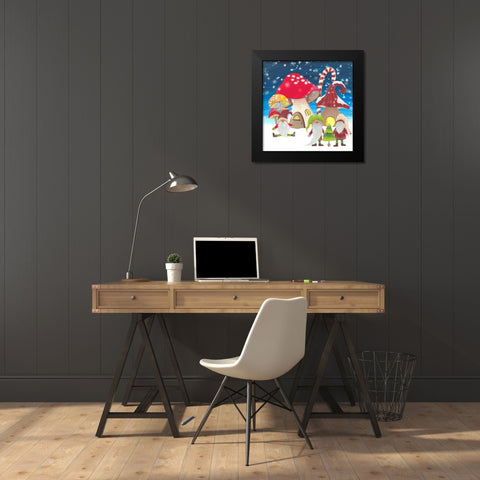 Christmas Gnomes I Black Modern Wood Framed Art Print by Moore, Regina