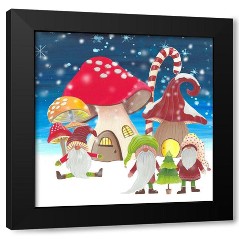 Christmas Gnomes I Black Modern Wood Framed Art Print by Moore, Regina