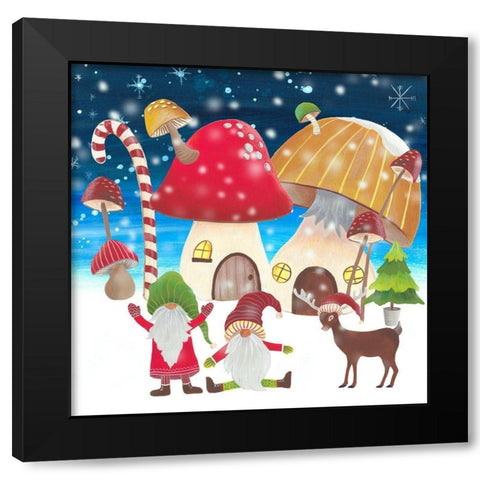 Christmas Gnomes II Black Modern Wood Framed Art Print by Moore, Regina