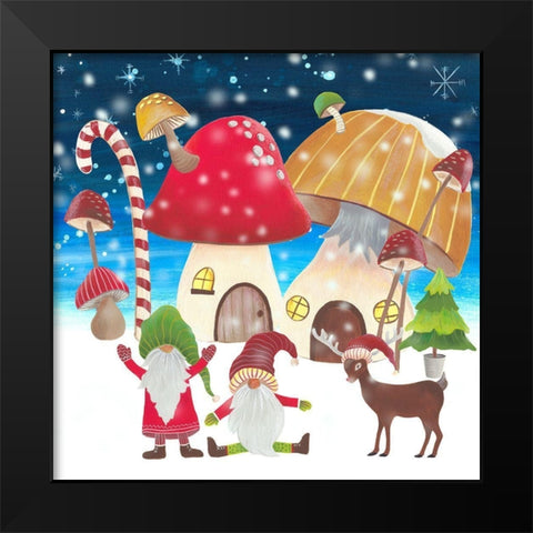 Christmas Gnomes II Black Modern Wood Framed Art Print by Moore, Regina
