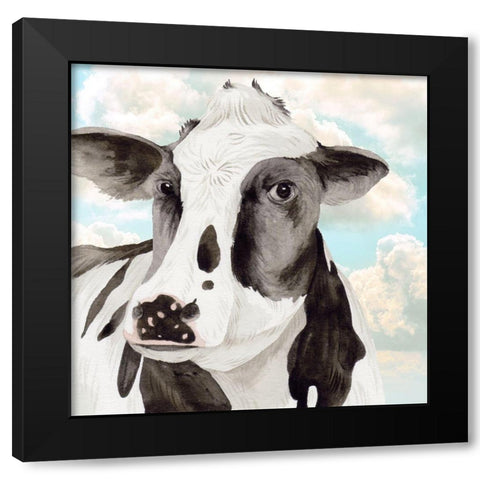 Portrait of a Cow I Black Modern Wood Framed Art Print by Wang, Melissa