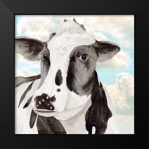 Portrait of a Cow I Black Modern Wood Framed Art Print by Wang, Melissa