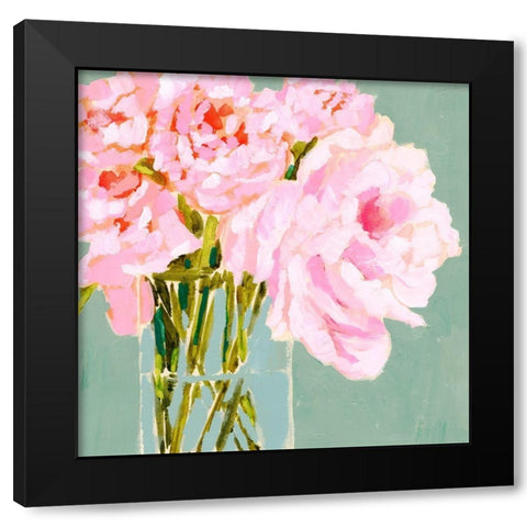 Popping Peonies I Black Modern Wood Framed Art Print with Double Matting by Barnes, Victoria