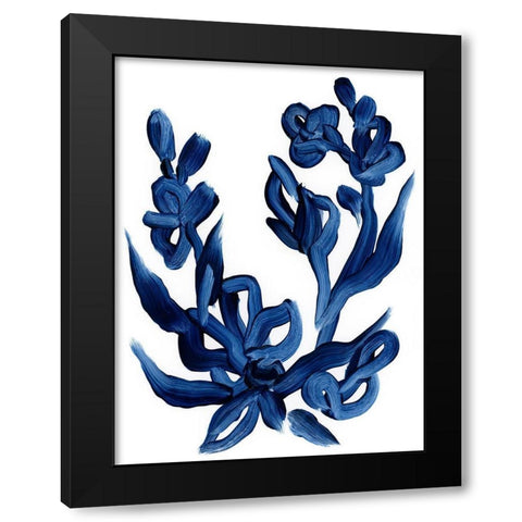 Indigo Brush Blooms I Black Modern Wood Framed Art Print with Double Matting by Vess, June Erica