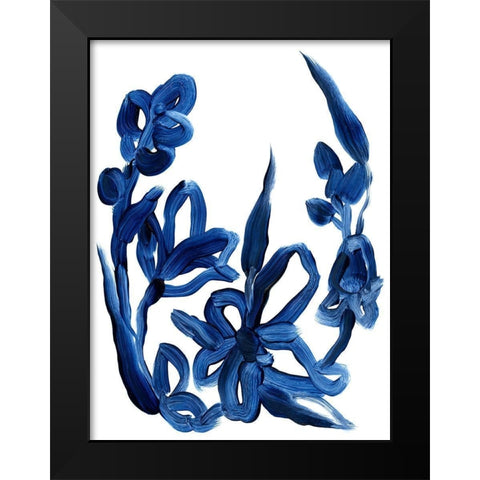 Indigo Brush Blooms II Black Modern Wood Framed Art Print by Vess, June Erica