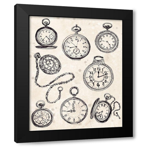 Pocket Watch Sketches II Black Modern Wood Framed Art Print with Double Matting by Vess, June Erica