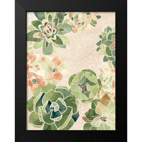 Stained Glass Succulents I Black Modern Wood Framed Art Print by Vess, June Erica