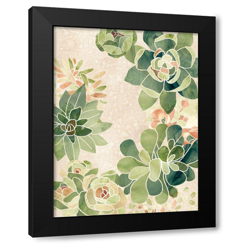 Stained Glass Succulents II Black Modern Wood Framed Art Print by Vess, June Erica