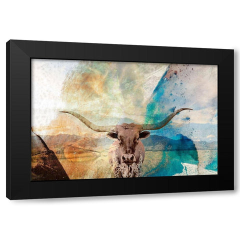 Longhorn Black Modern Wood Framed Art Print by Jasper, Sisa