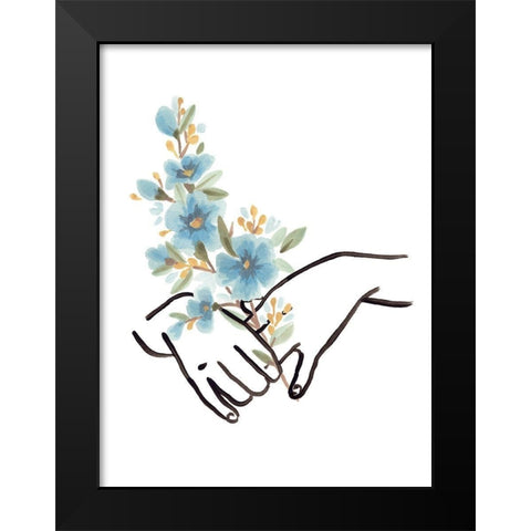 Hands and Flowers I Black Modern Wood Framed Art Print by Vess, June Erica