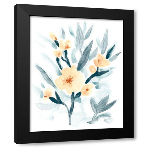 Indigo And Blush Bouquet I Black Modern Wood Framed Art Print by Vess, June Erica