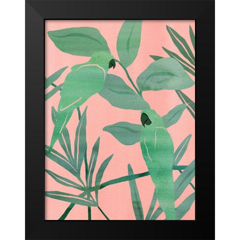 Pink and Green Birds of Paradise I Black Modern Wood Framed Art Print by Wang, Melissa