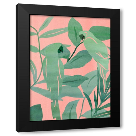 Pink and Green Birds of Paradise II Black Modern Wood Framed Art Print with Double Matting by Wang, Melissa