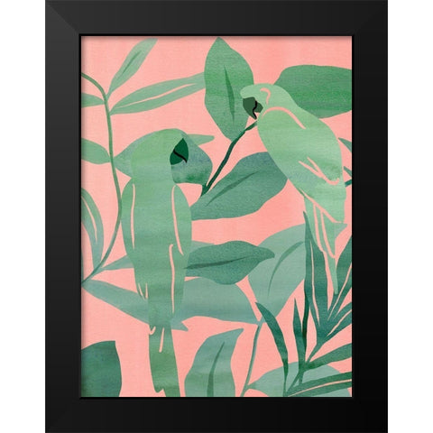 Pink and Green Birds of Paradise II Black Modern Wood Framed Art Print by Wang, Melissa