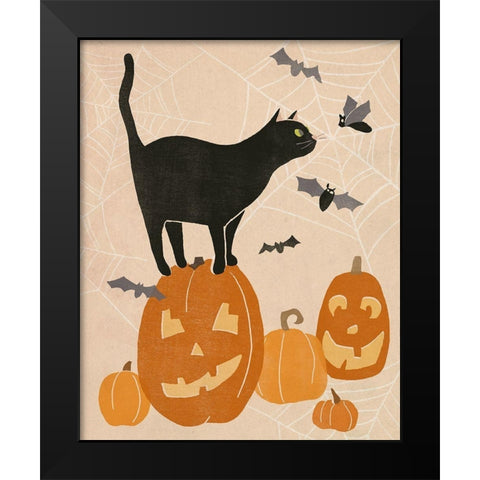 Pumpkin Patch Cats I Black Modern Wood Framed Art Print by Vess, June Erica