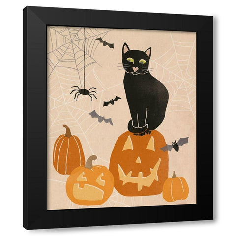 Pumpkin Patch Cats II Black Modern Wood Framed Art Print by Vess, June Erica