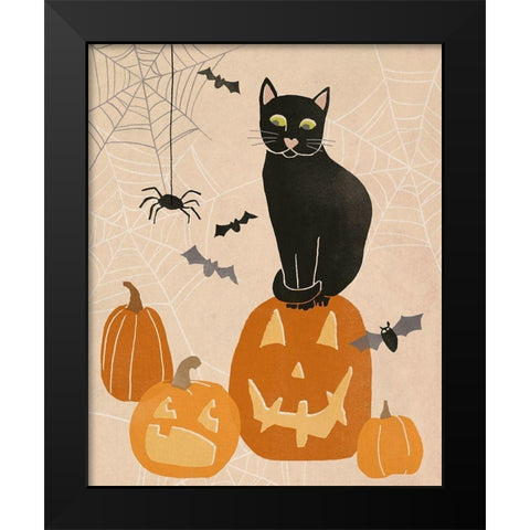 Pumpkin Patch Cats II Black Modern Wood Framed Art Print by Vess, June Erica