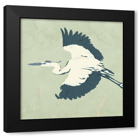 Heron Flying II Black Modern Wood Framed Art Print with Double Matting by Green, Jacob
