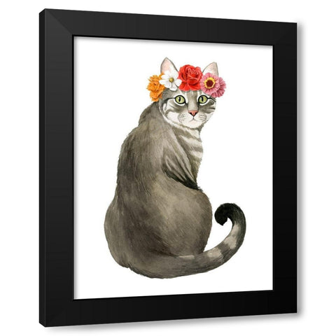 Flower Crown Cats I Black Modern Wood Framed Art Print with Double Matting by Popp, Grace