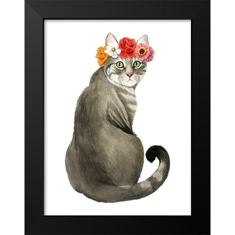 Flower Crown Cats I Black Modern Wood Framed Art Print by Popp, Grace