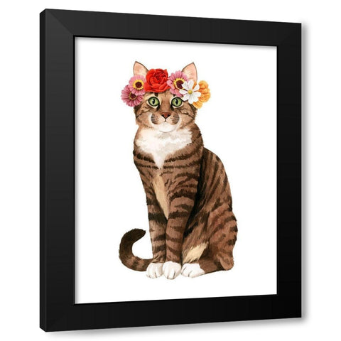 Flower Crown Cats II Black Modern Wood Framed Art Print with Double Matting by Popp, Grace