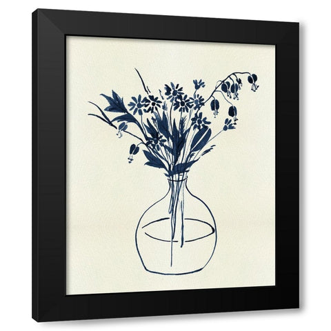 Indigo Floral Vase I Black Modern Wood Framed Art Print with Double Matting by Wang, Melissa