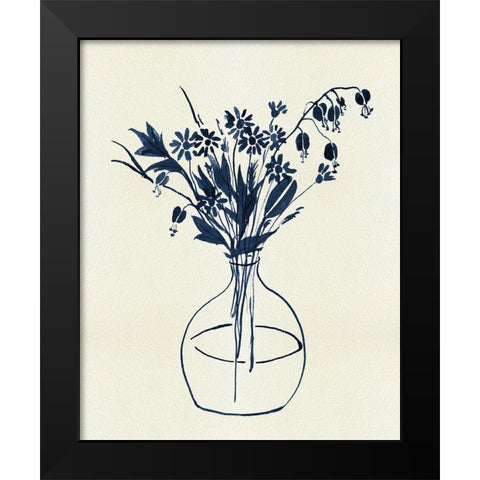 Indigo Floral Vase I Black Modern Wood Framed Art Print by Wang, Melissa