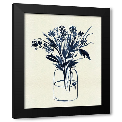 Indigo Floral Vase II Black Modern Wood Framed Art Print by Wang, Melissa
