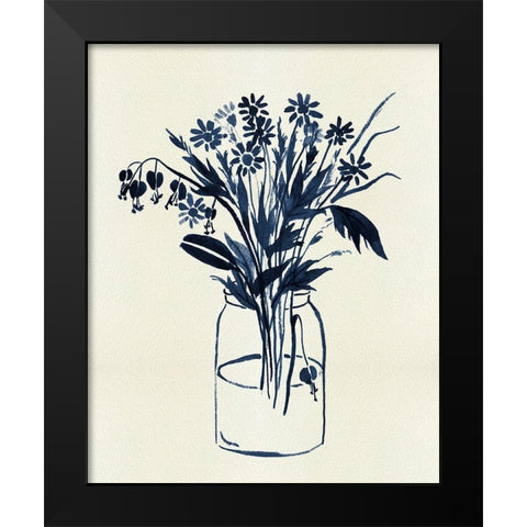 Indigo Floral Vase II Black Modern Wood Framed Art Print by Wang, Melissa